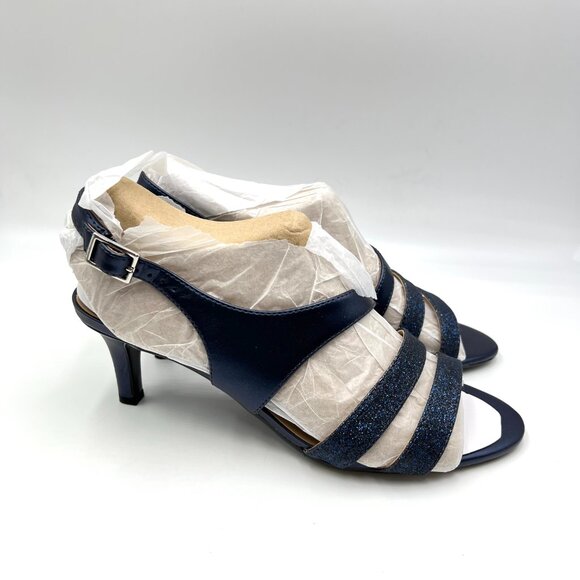 Naturalizer Womens 9.5 Navy Blue Sparkly Strappy Dress Sandals Heels Shoes - Picture 2 of 14